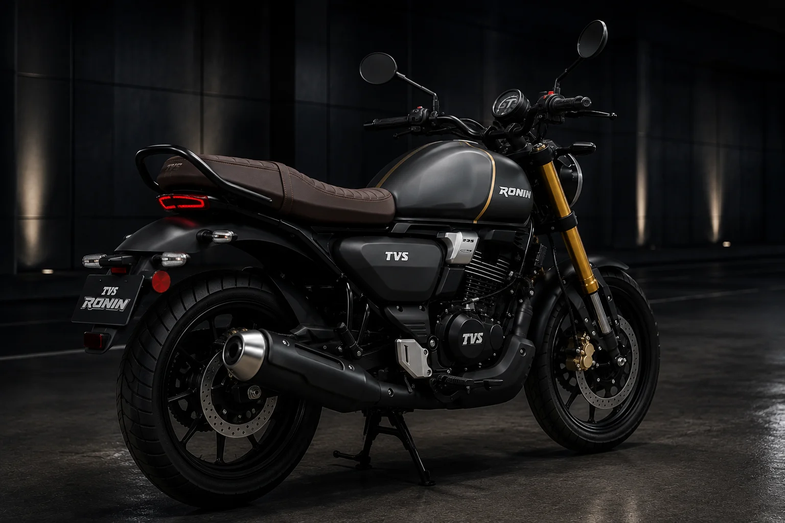TVS Ronin rear three-quarter view with tail and exhaust