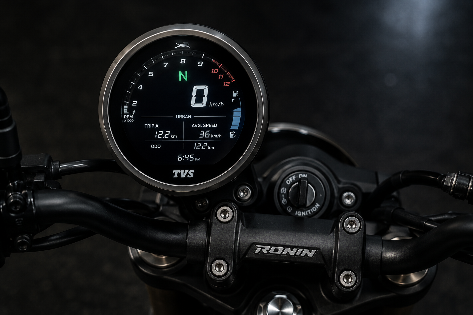 TVS Ronin digital instrument cluster and handlebar controls