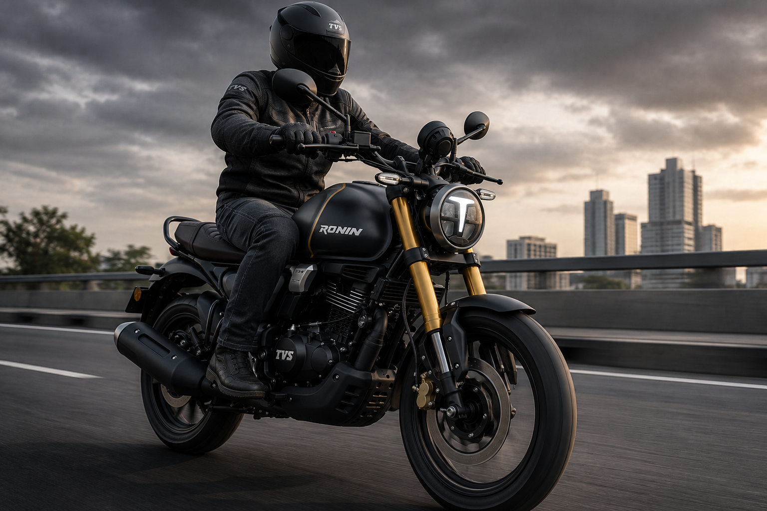 TVS Ronin being ridden on an open city highway