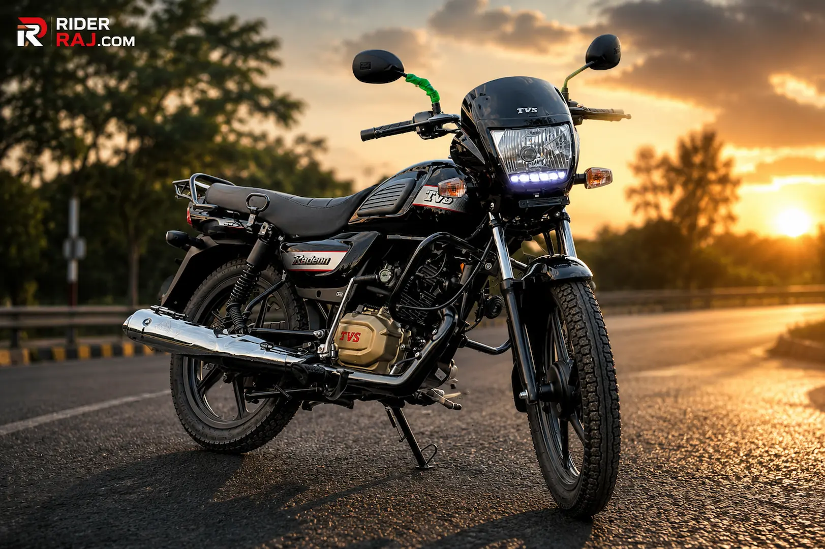 TVS Radeon Review 2026 All Black Edition Front 3 Quarter View