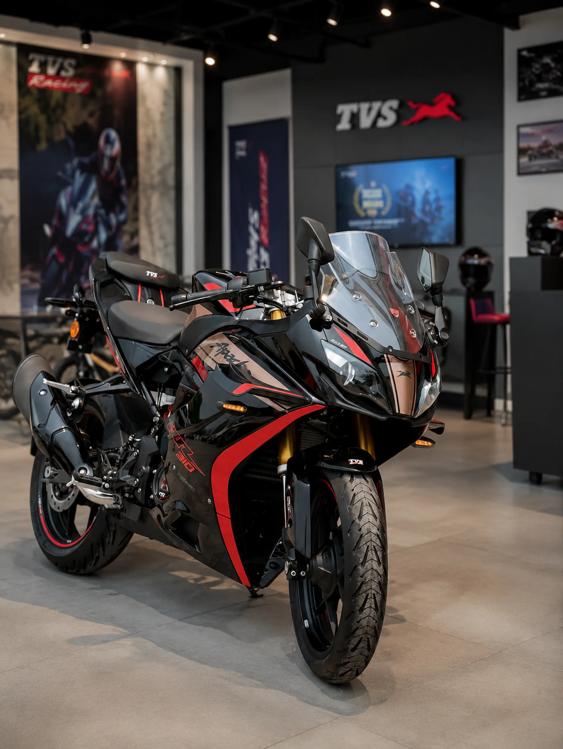 TVS Apache RR 310 studio shot, front three-quarter angle