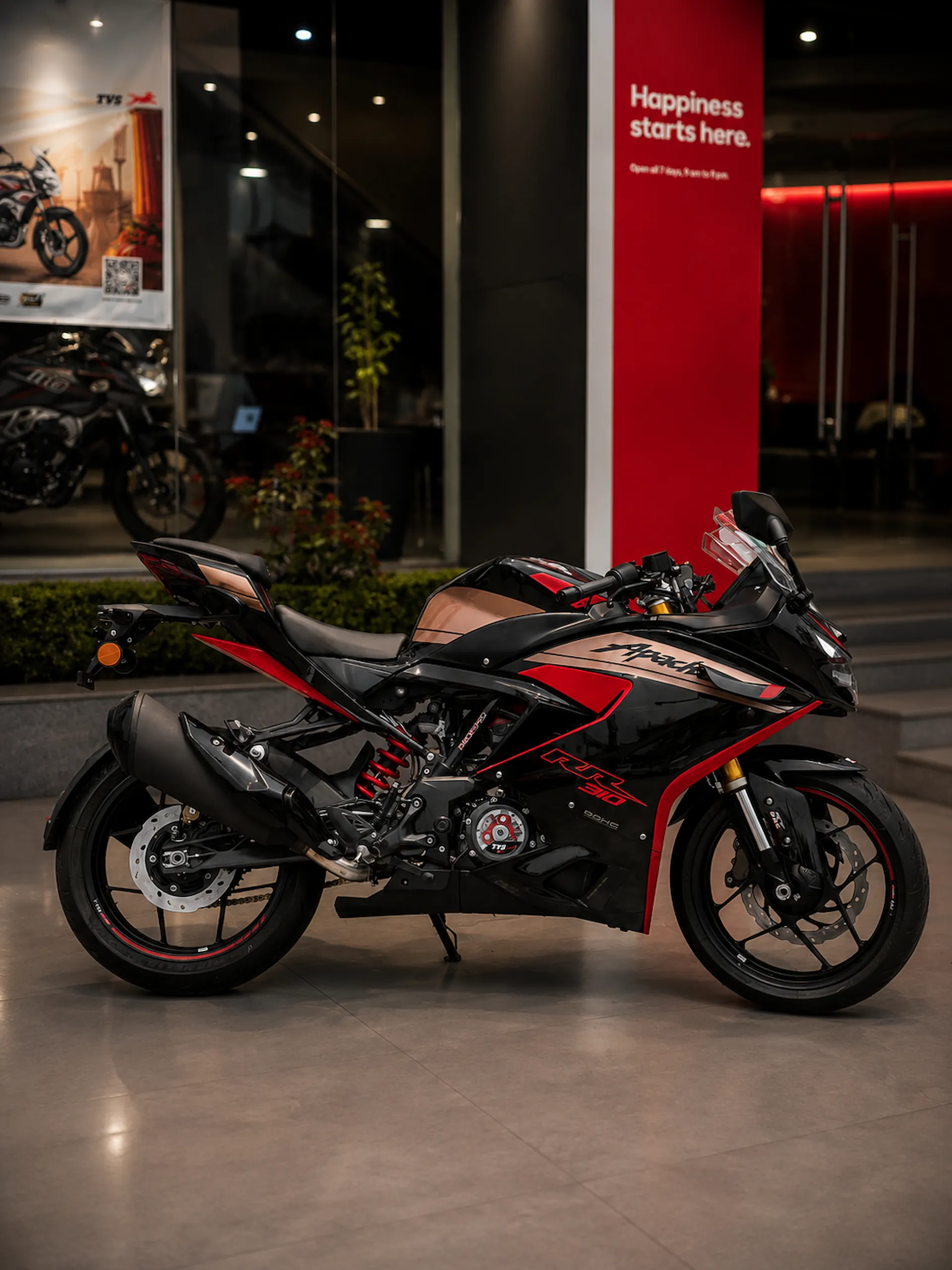 TVS Apache RR 310 side profile with full fairing and aero winglets